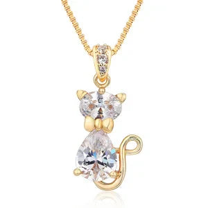 Collier pendentif chat en cristal