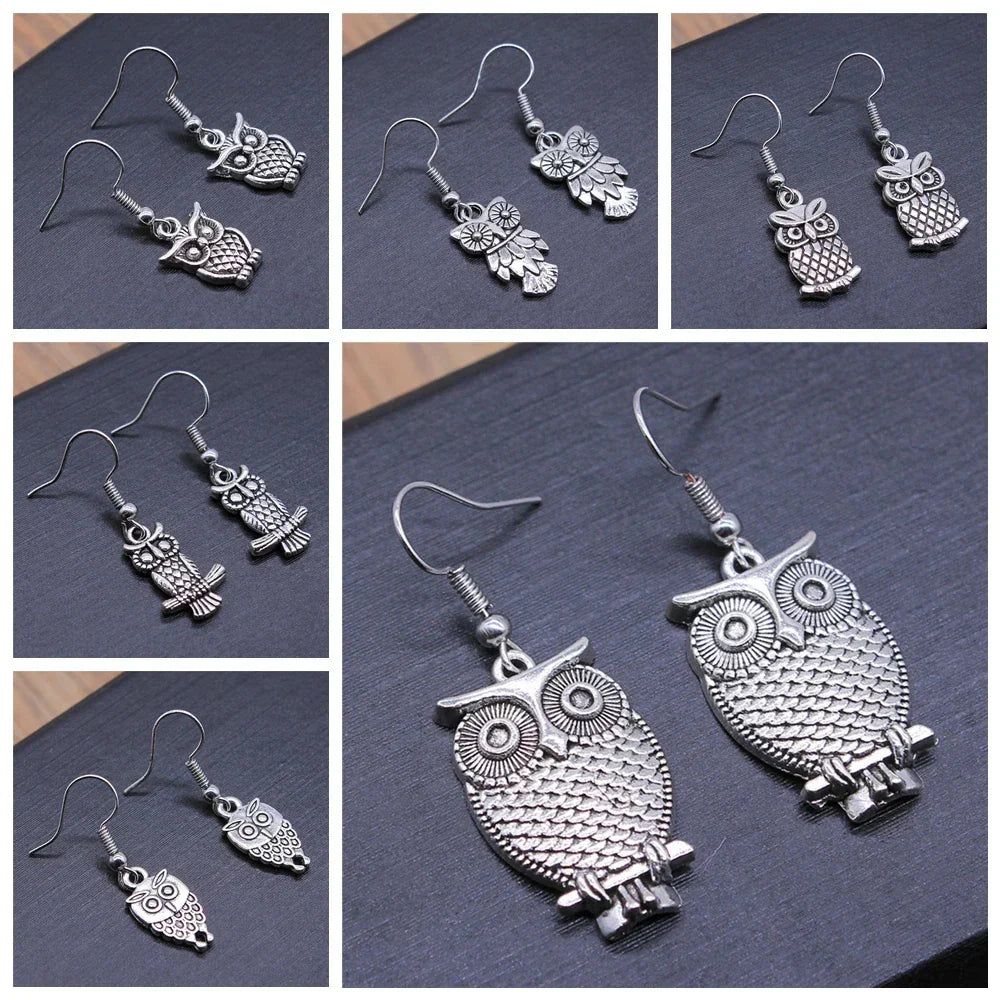 Boucles d'oreilles pendantes bohèmes vintage en forme de hibou