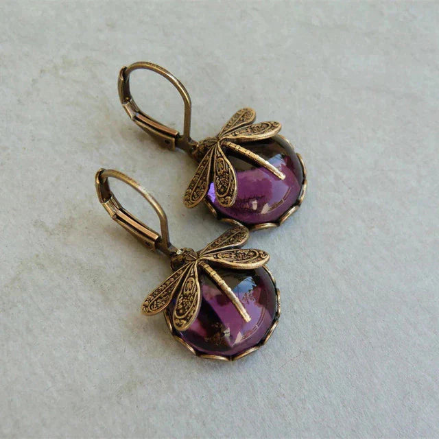 Boucles d'oreilles en forme de libellule en or antique