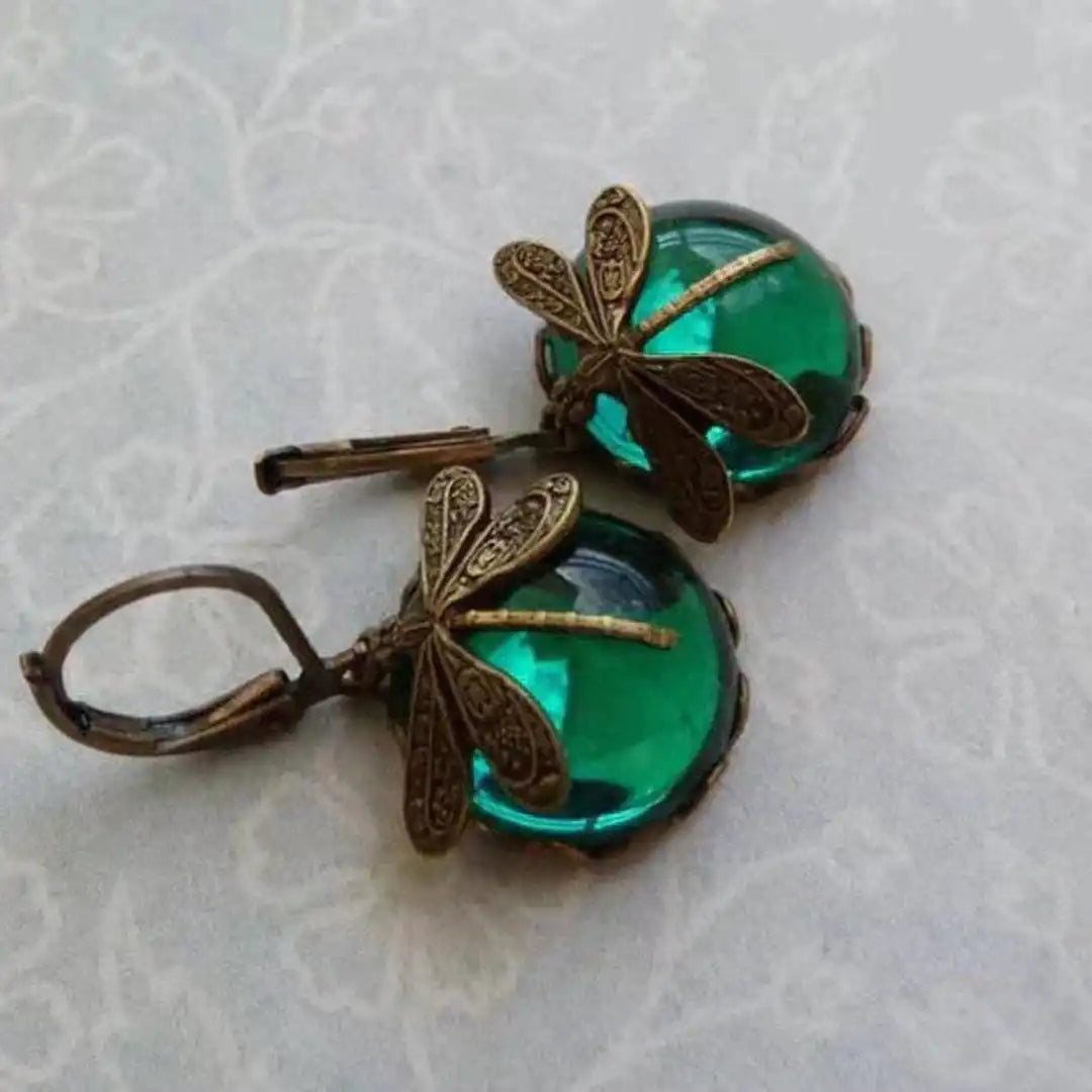 Boucles d'oreilles Libellule en Or Antique