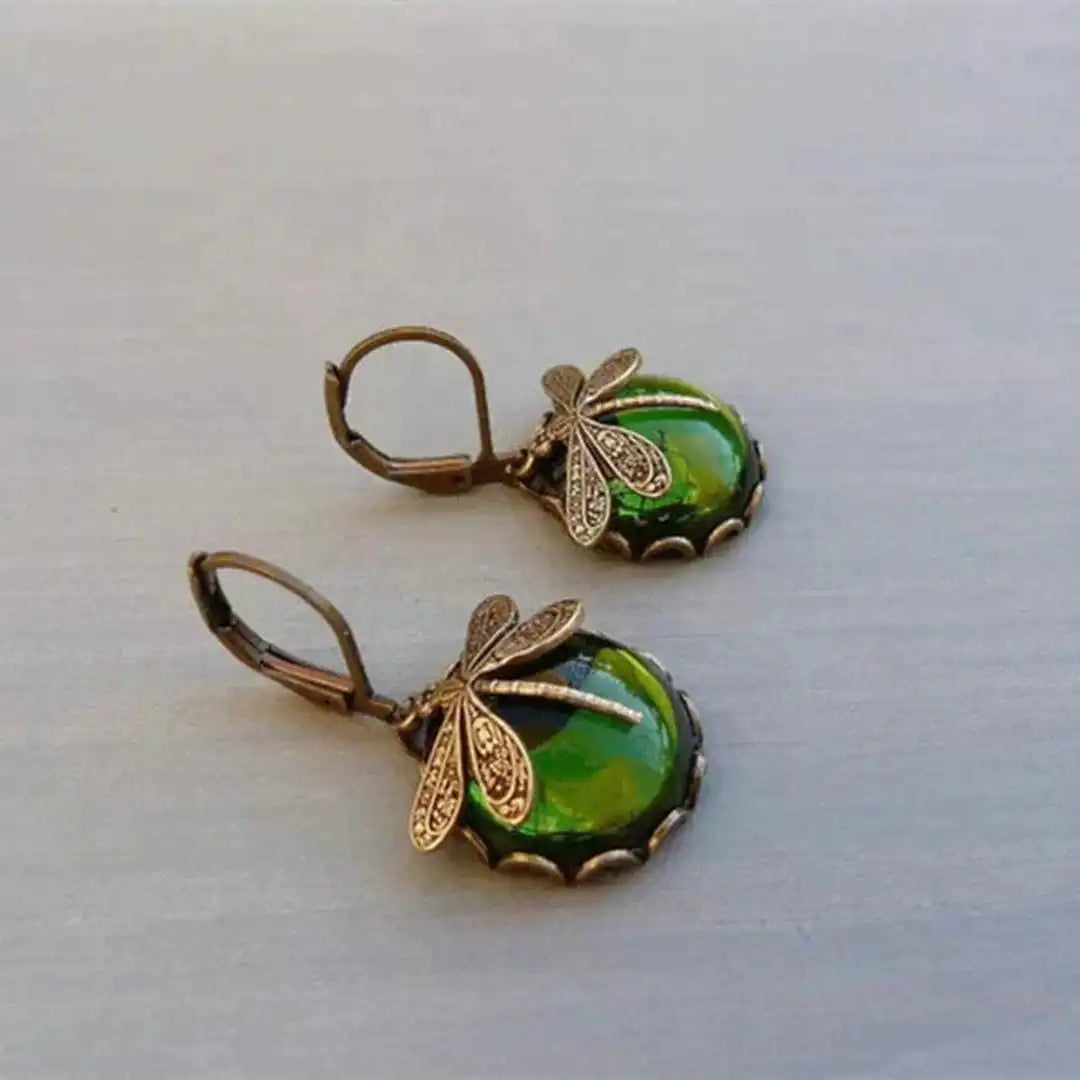 Boucles d'oreilles Libellule en Or Antique