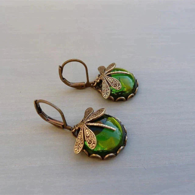 Boucles d'oreilles en forme de libellule en or antique