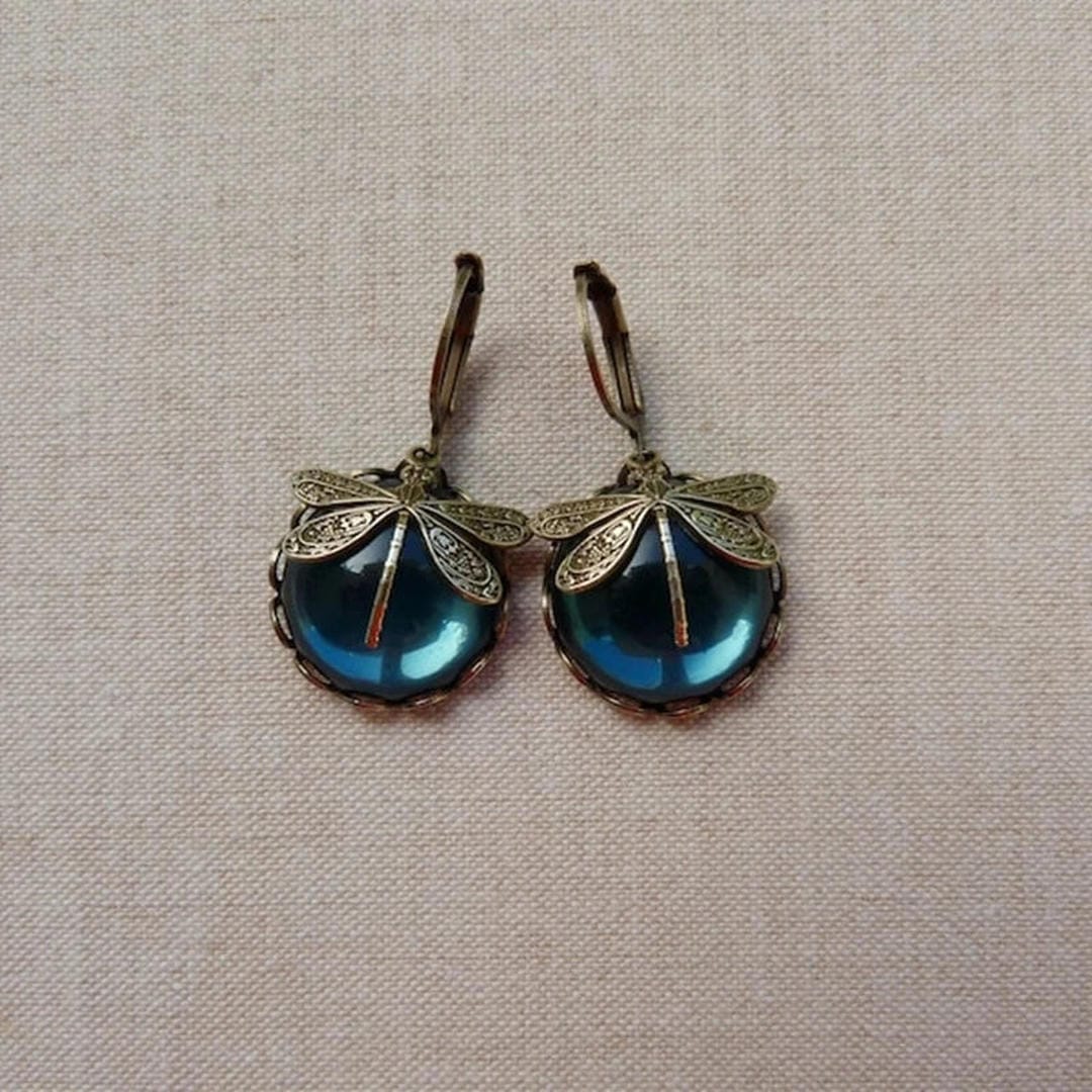 Boucles d'oreilles Libellule en Or Antique
