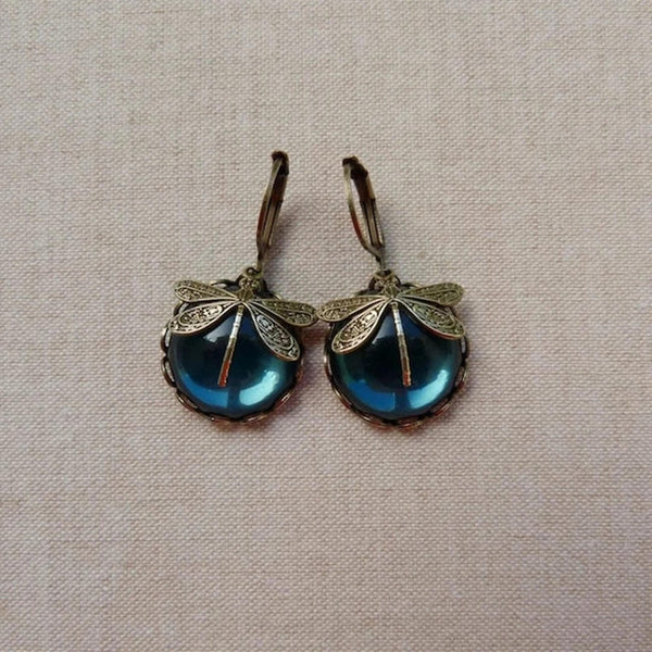 Boucles d'oreilles Libellule en Or Antique