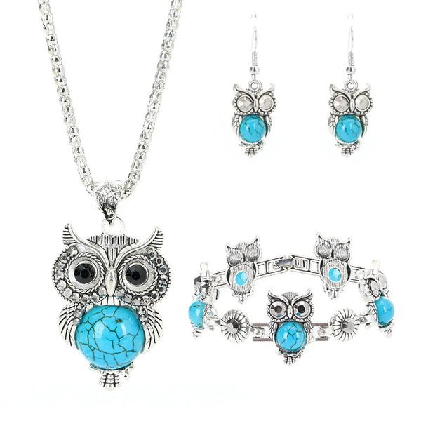 Ensemble de bijoux hibou turquoise sagesse