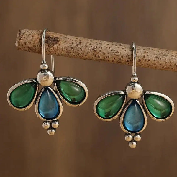 Boucles d'oreilles en forme de larme bleu émeraude