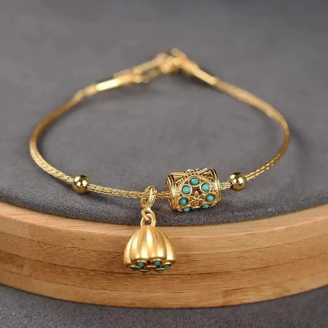 Bracelet Lotus Turquoise Antique Gold