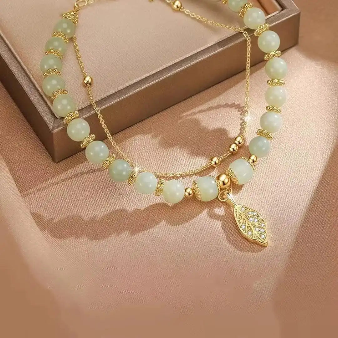 Magnifique bracelet en jade vert doré