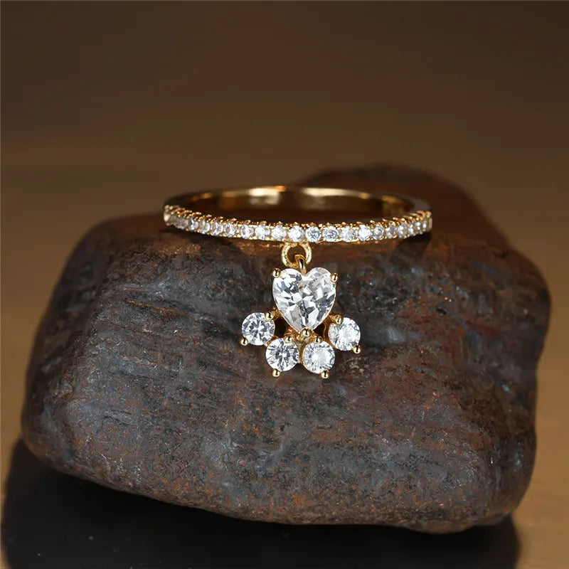 Bague vintage chat patte et cœur en pierre – doré et argenté