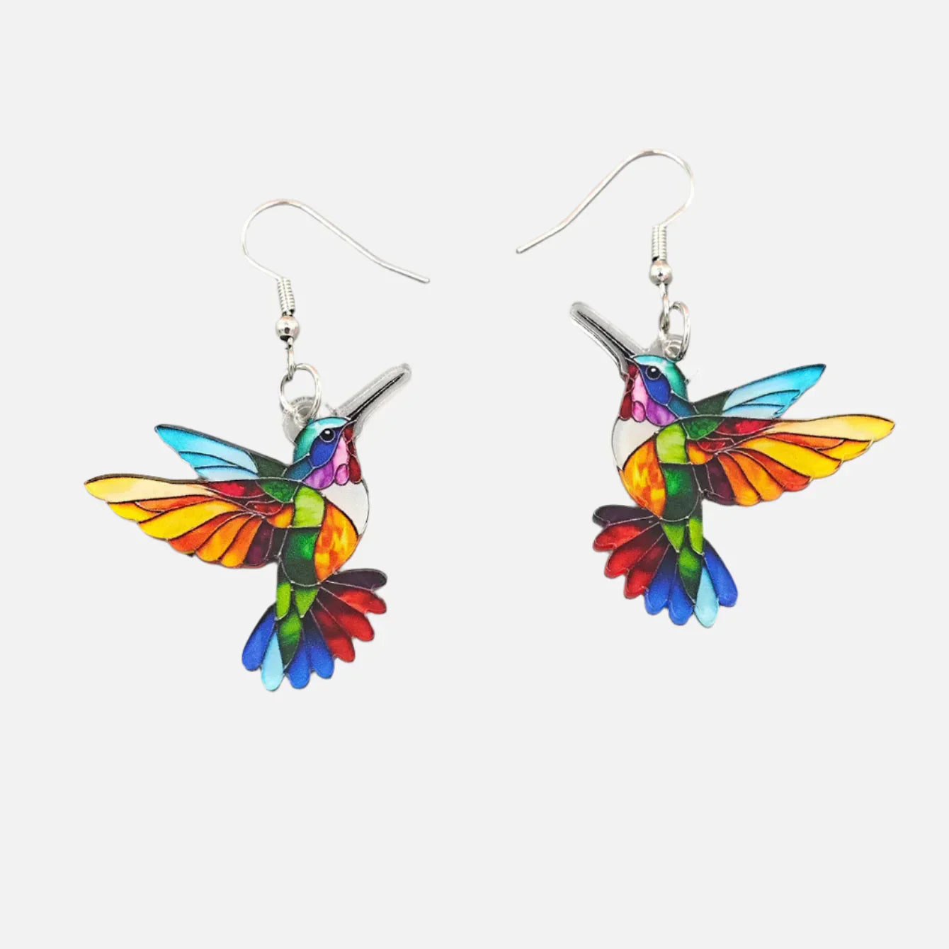 Boucles d'oreilles en acrylique en forme de colibri – design d'oiseau 2D transparent