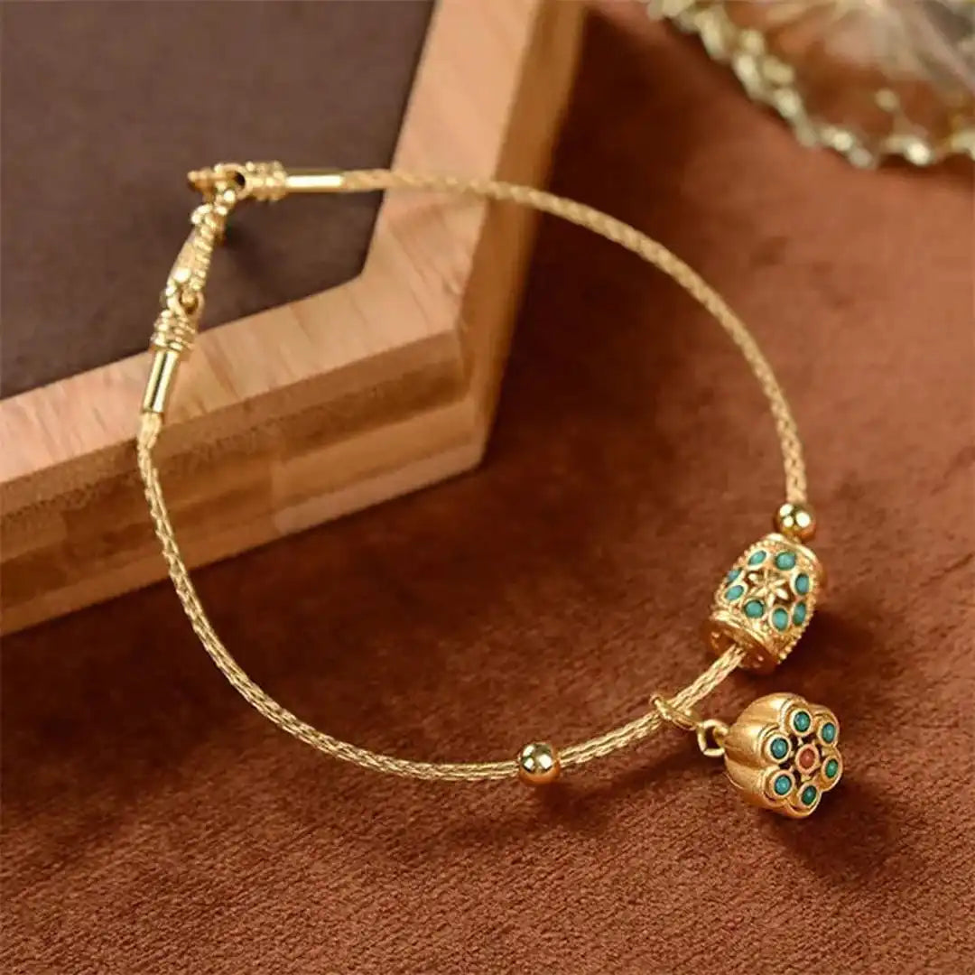 Bracelet Lotus Turquoise Antique Gold