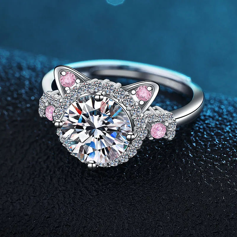 Bague réglable avec oreilles de chat en zircon