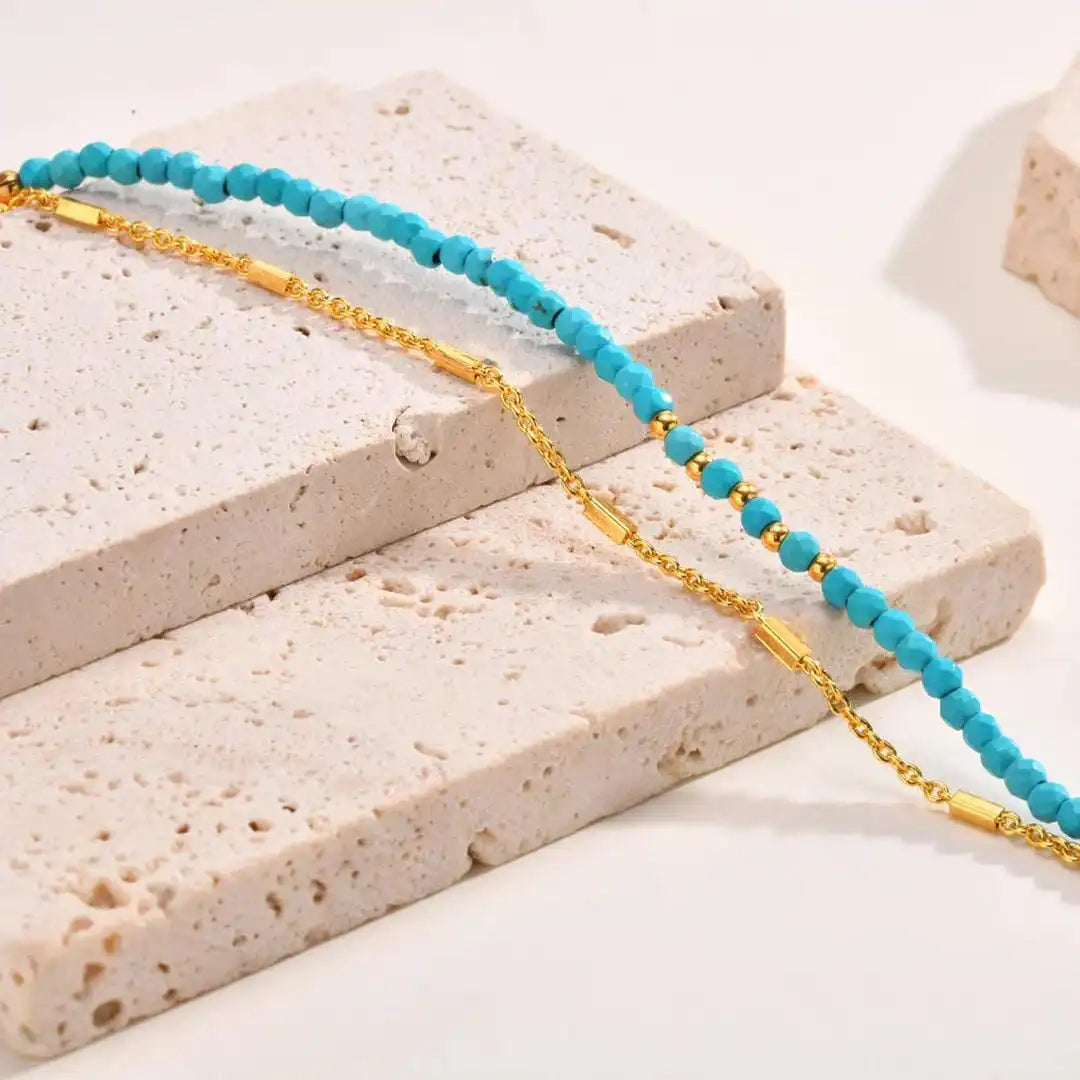 Bracelet en chaîne double dorée intemporelle turquoise