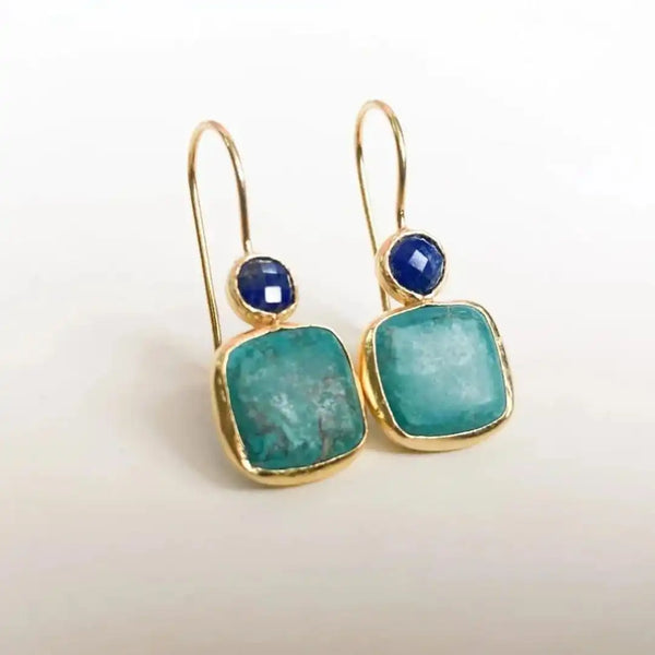 Boucles d'oreilles vintage décoratives en or et turquoise