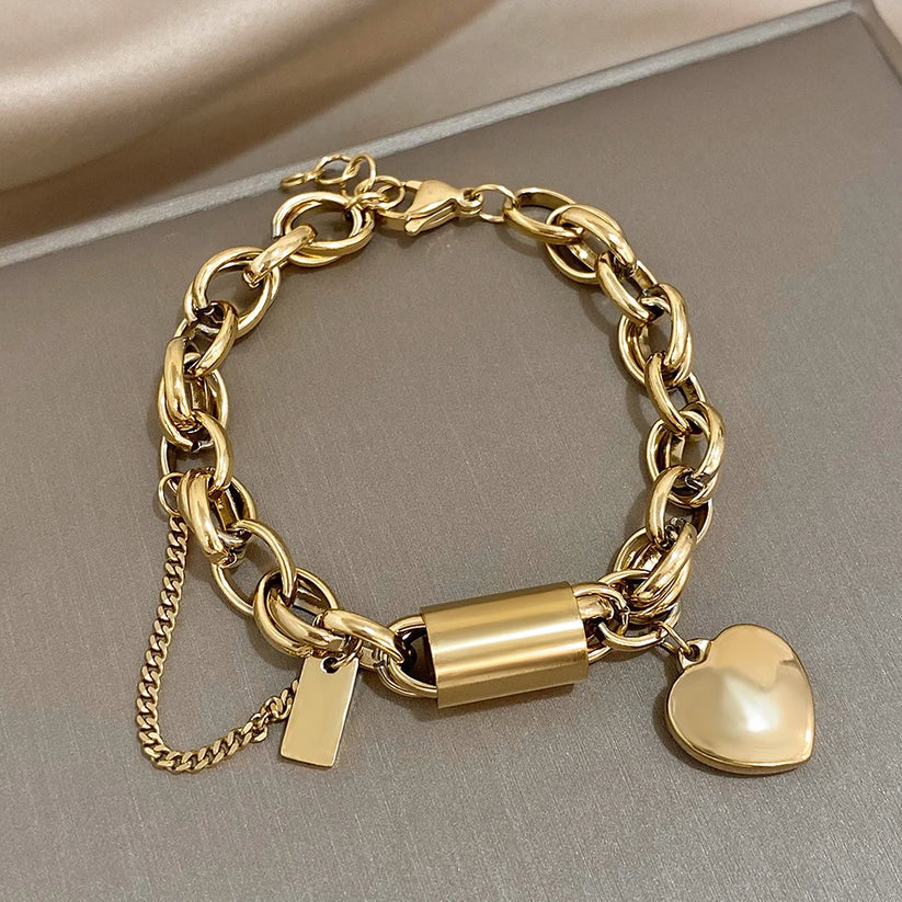 Bracelet épais cœurs | Or