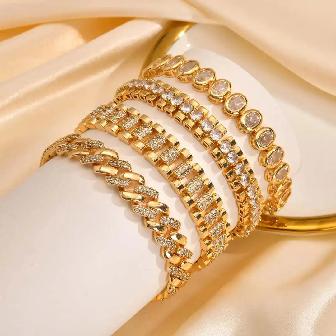 Ensemble de bracelets ajustables en zircon cubique doré