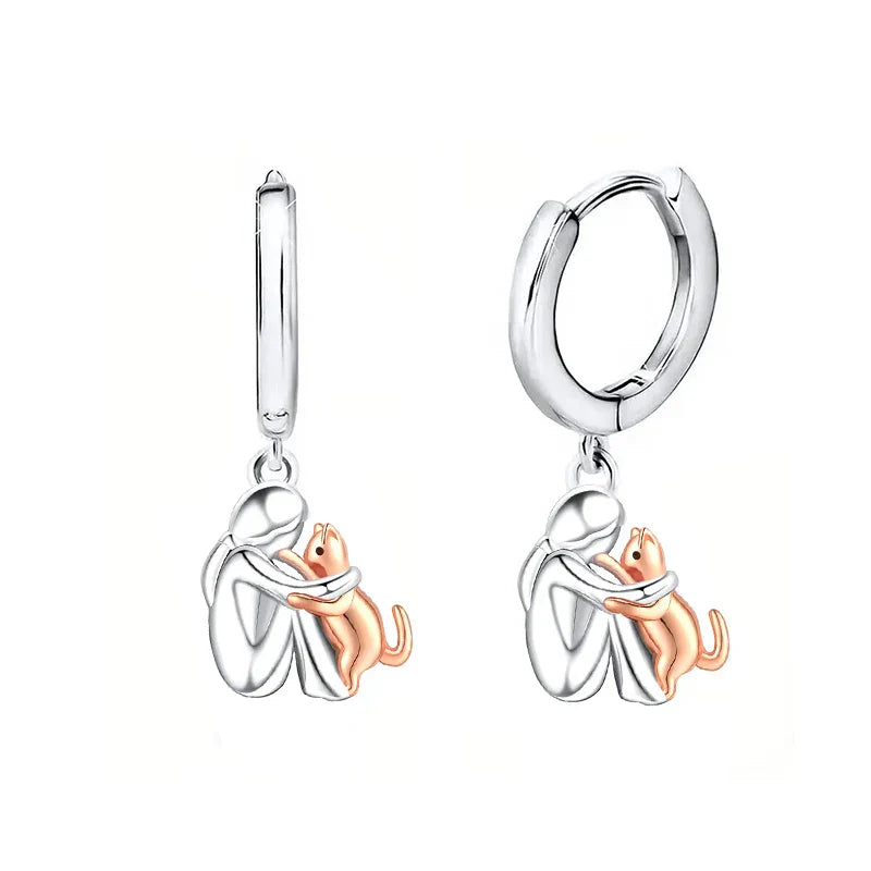 Boucles d'oreilles en forme de chat bicolores argent et or