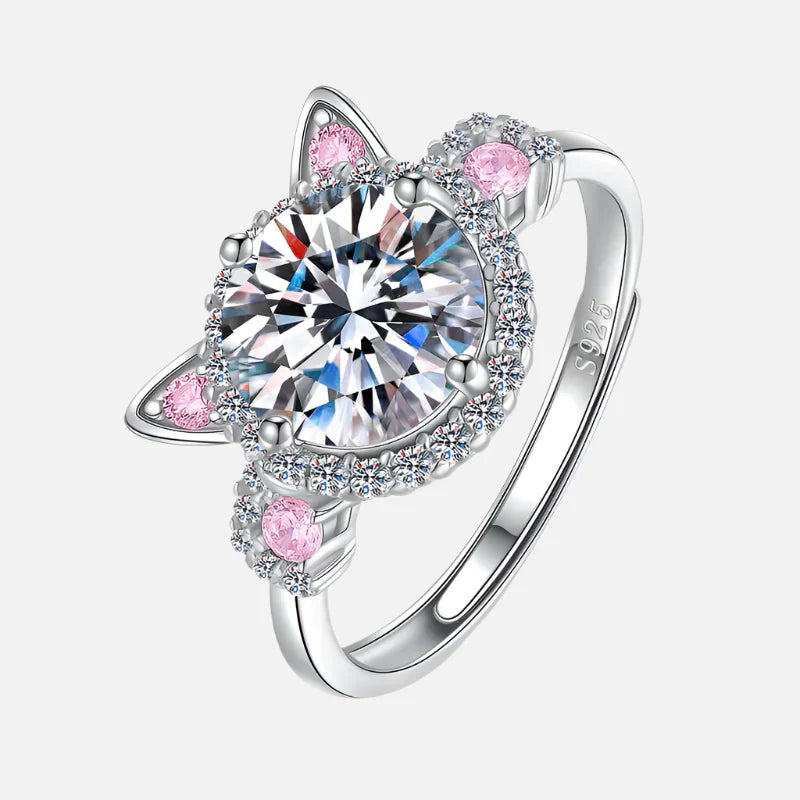 Bague réglable avec oreilles de chat en zircon