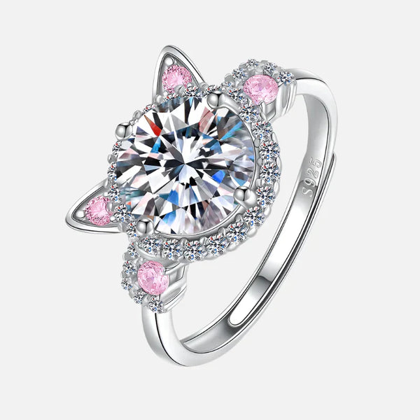 Bague réglable avec oreilles de chat en zircon