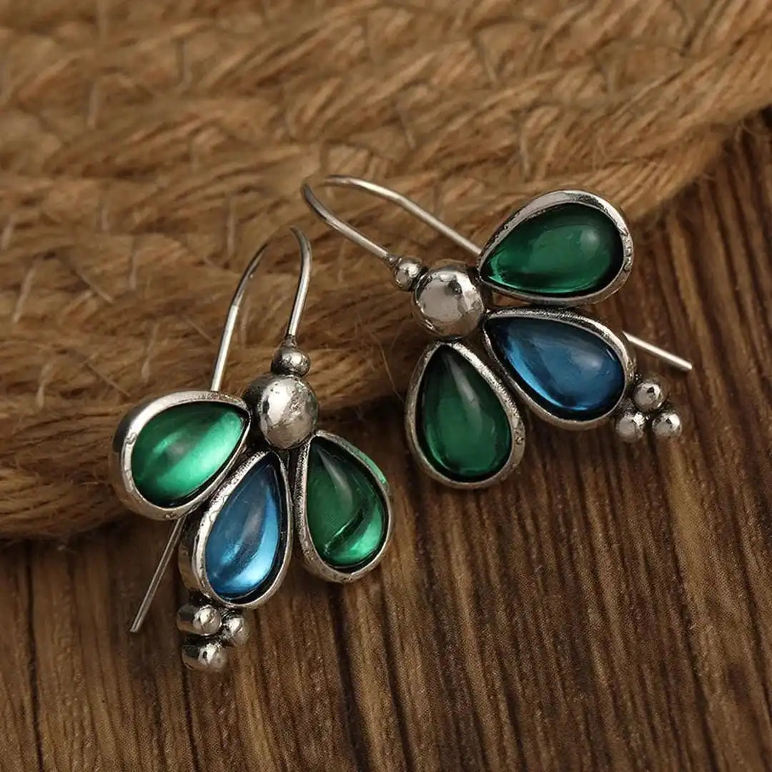 Boucles d'oreilles en forme de larme bleu émeraude