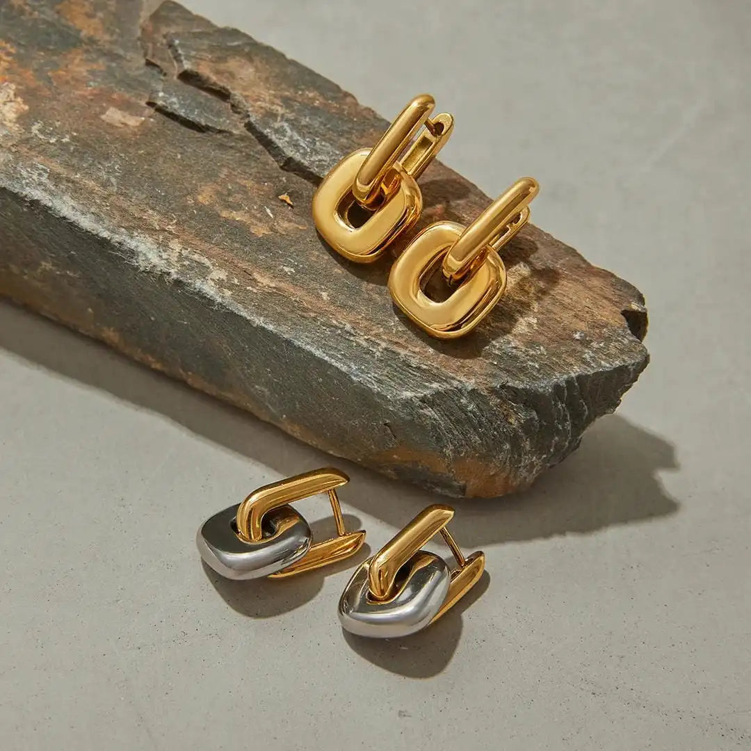 Boucles d'oreilles ovales en or bicolore minimalistes