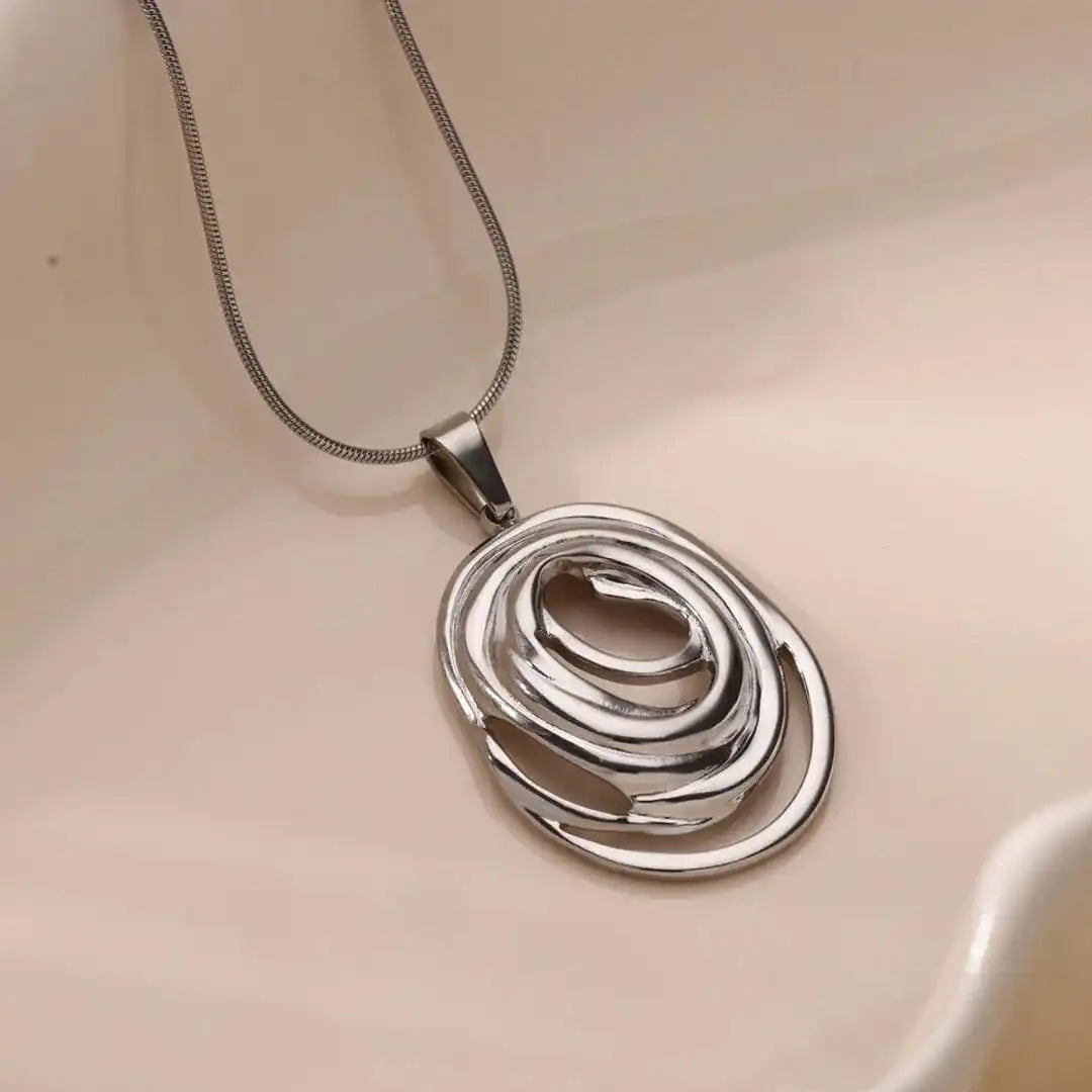 Collier Géométrique Creux Ovale Or Argent