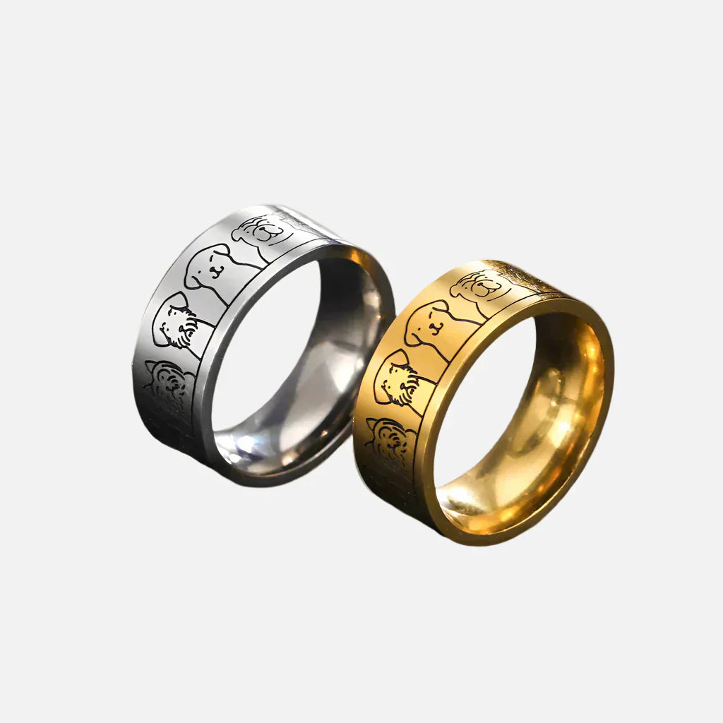 Bague pour chien en acier inoxydable large – design gravé pour femmes