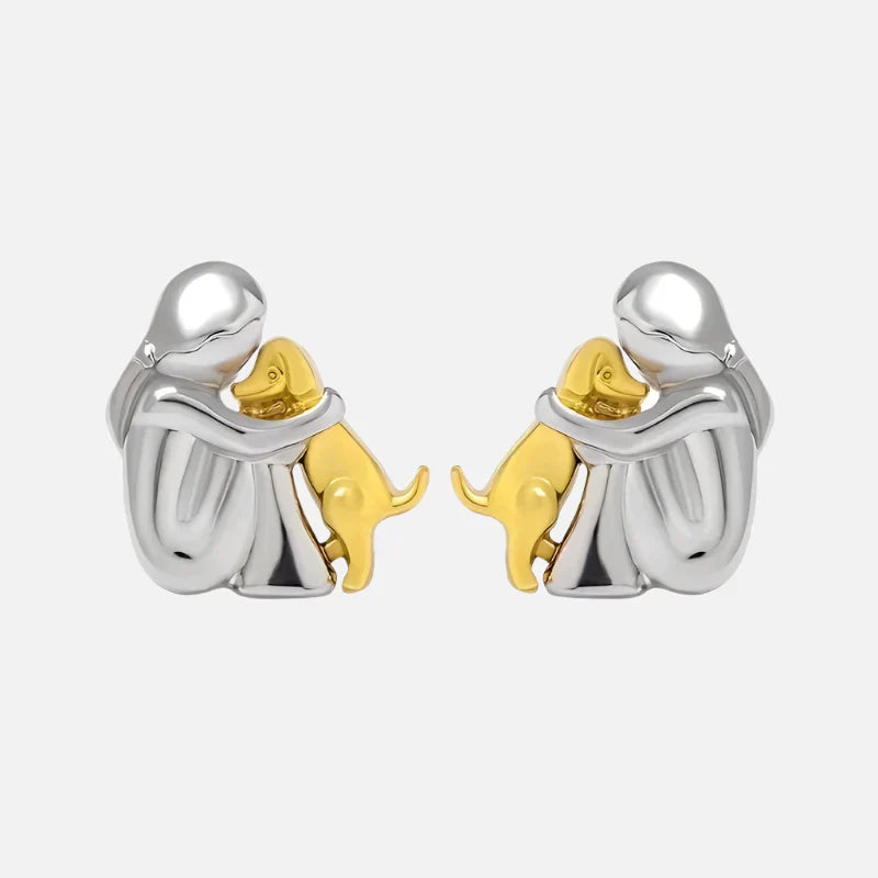 Boucles d'oreilles en argent et or bicolores en forme de câlin