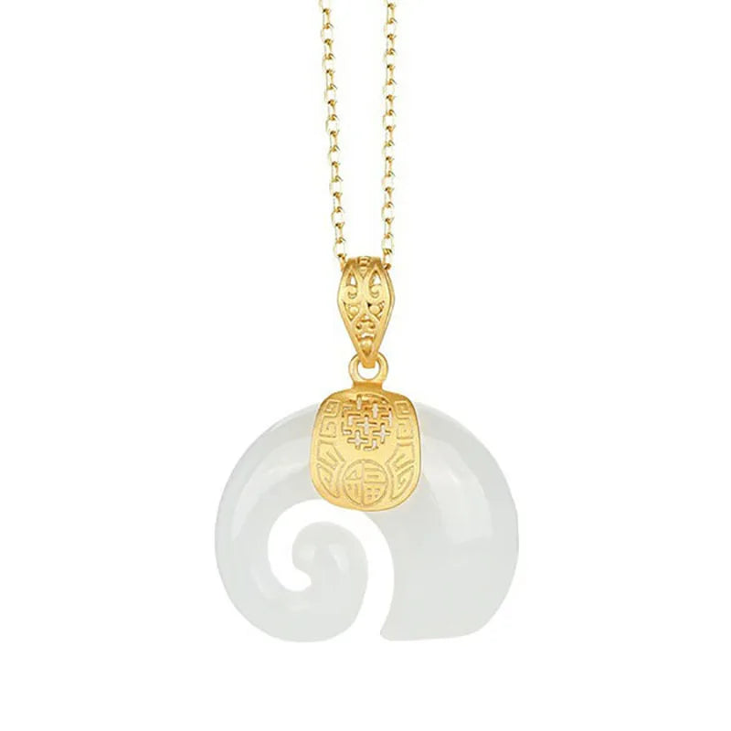 Collier pendentif éléphant en jade Hetian – Chaîne plaquée or 18K pour femmes