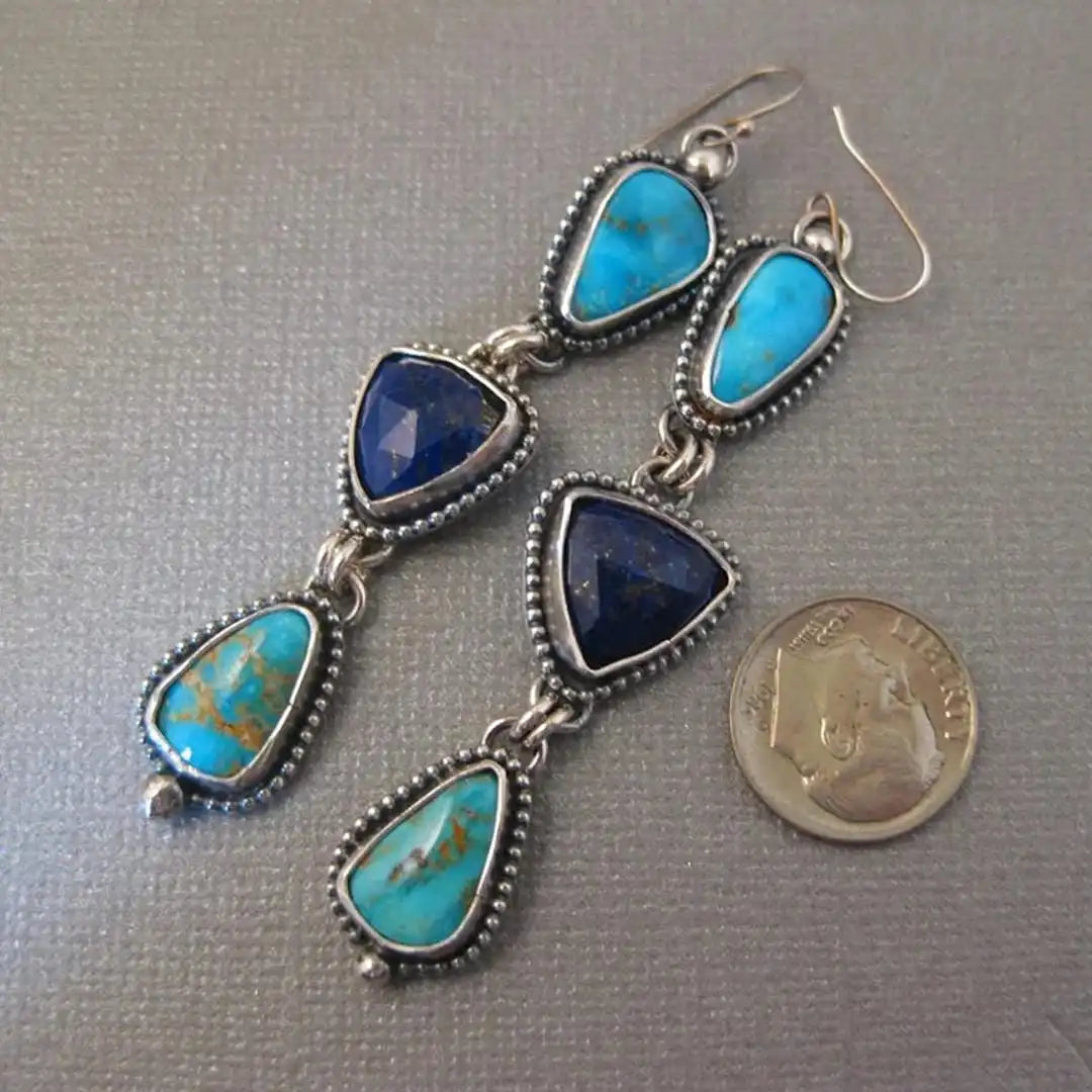 Boucles d'oreilles en argent turquoise en forme de goutte de style bohème