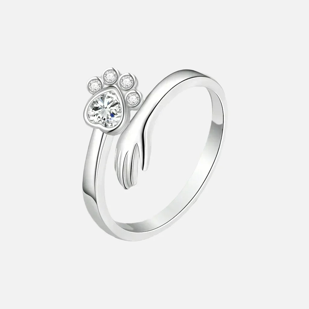 Bague ajustable en argent sterling 925 – design empreinte de main et de patte