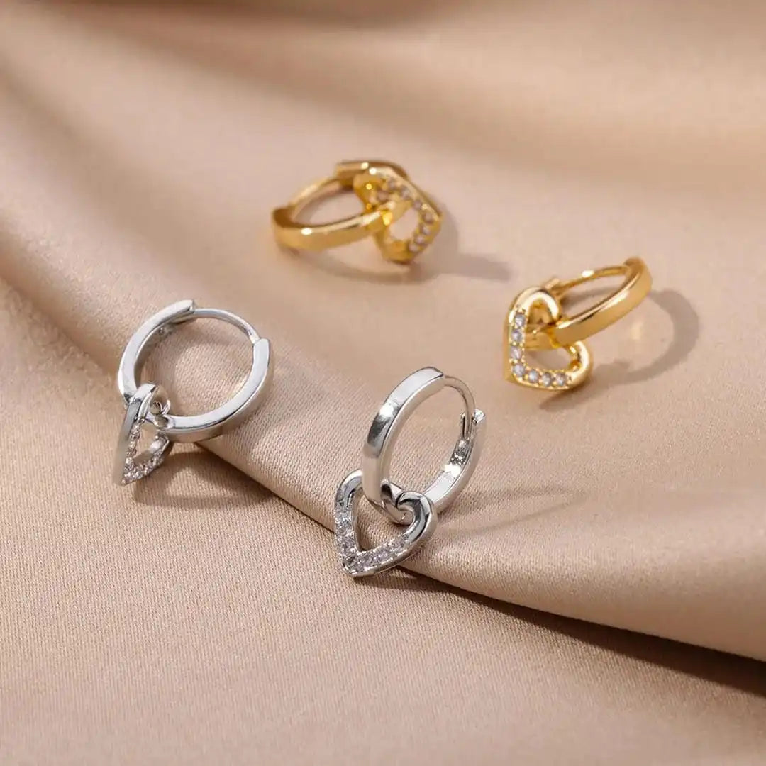 Boucles d'oreilles en zirconium en forme de cœur creux