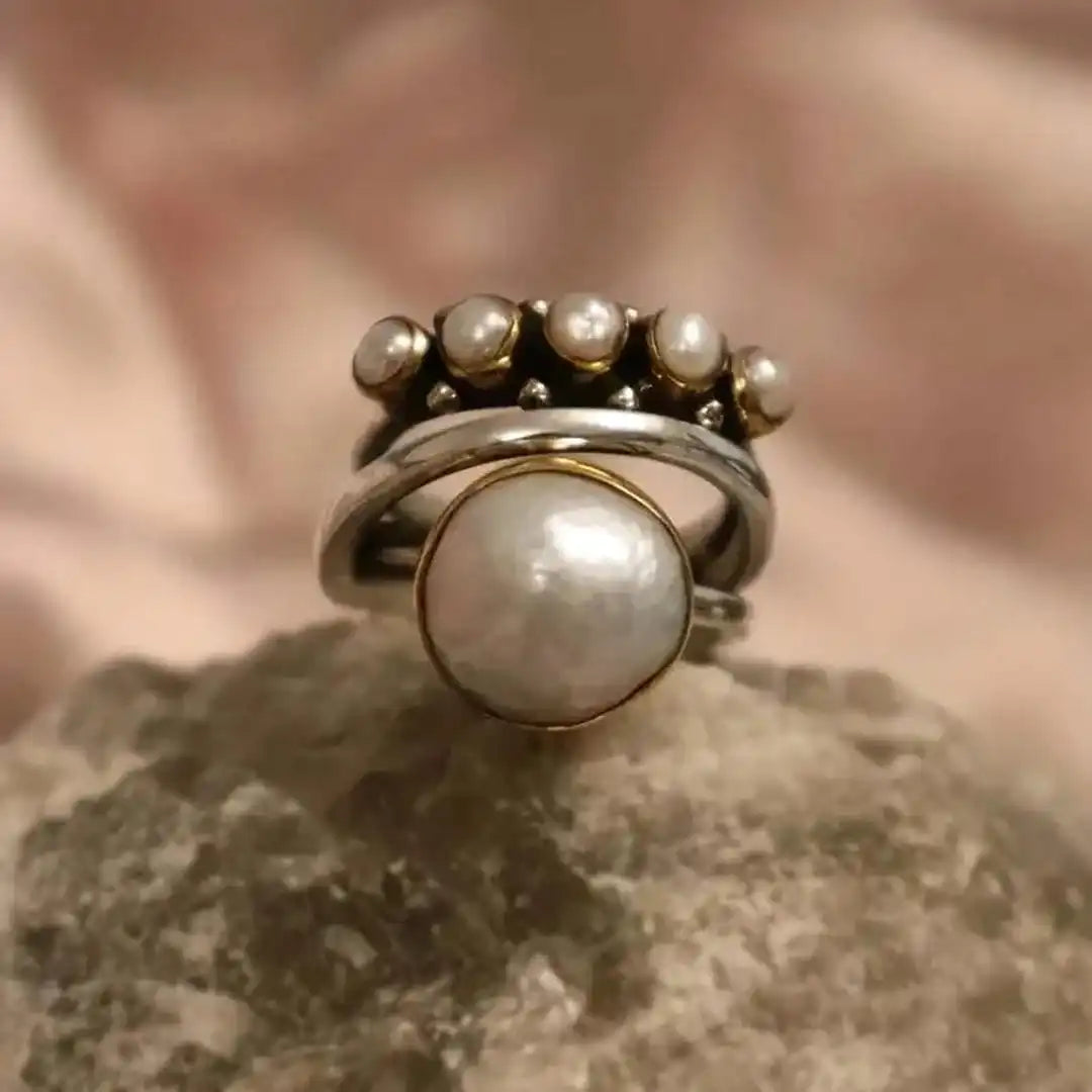 Bague en perles argentées Orbit classique
