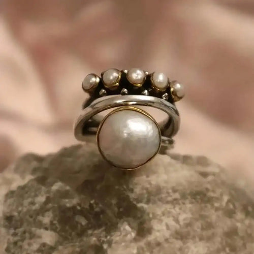 Bague en perles argentées Orbit classique