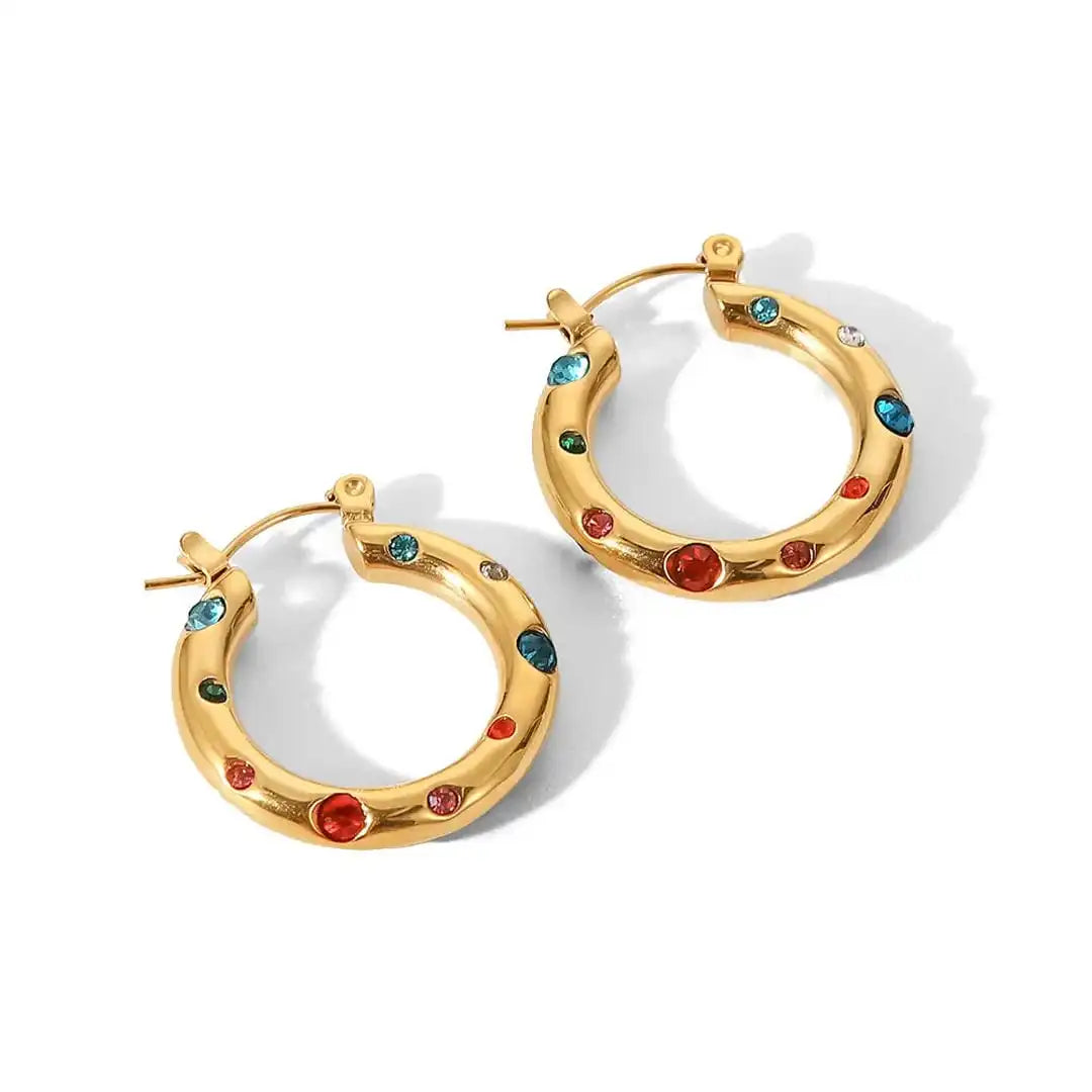Boucles d'oreilles en anneau en zirconium doré scintillant