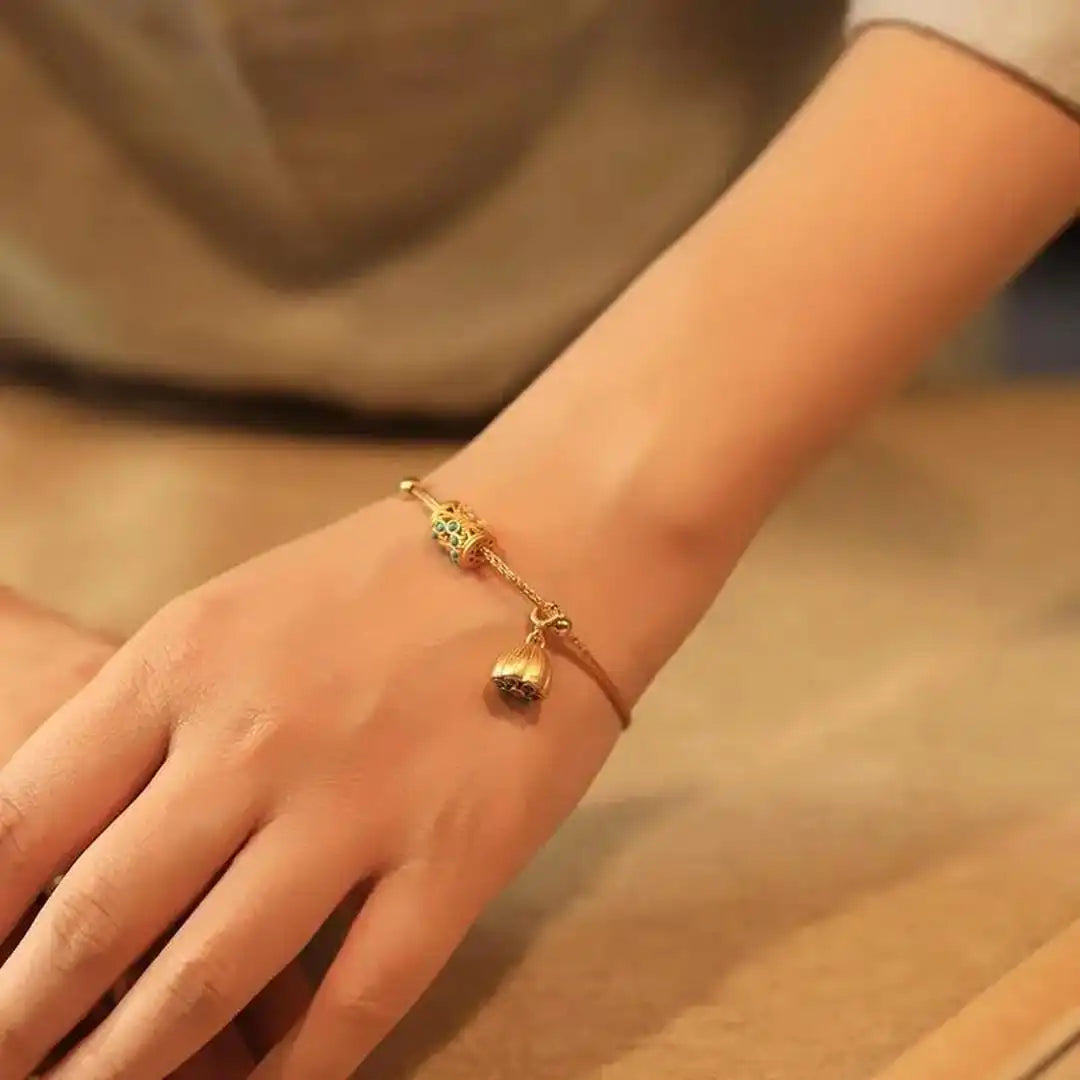 Bracelet Lotus Turquoise Antique Gold