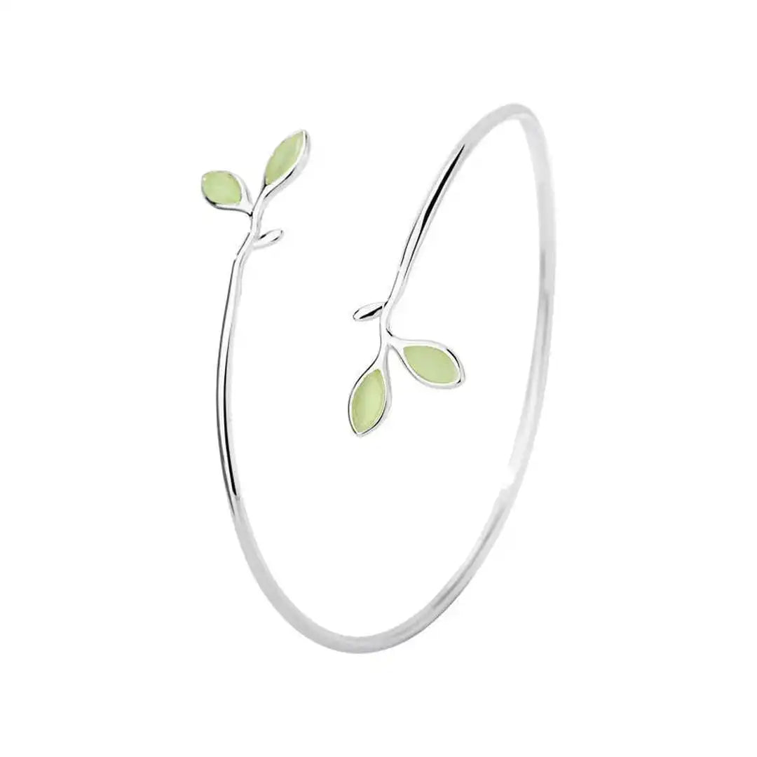 Bracelet Bangle Feuille Opale Argentée Intemporelle