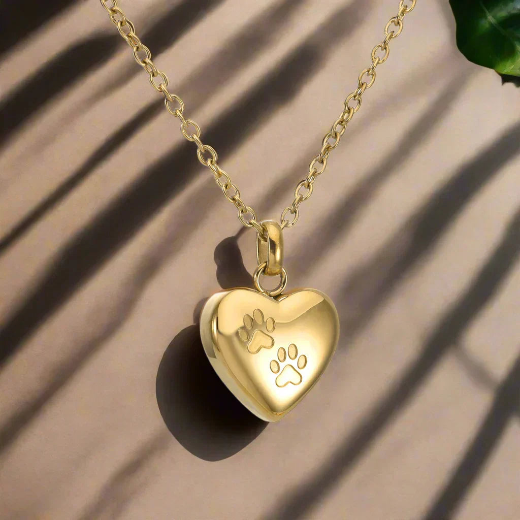 Collier en forme de cœur avec pendentif en patte, urne funéraire souvenir pour animal de compagnie