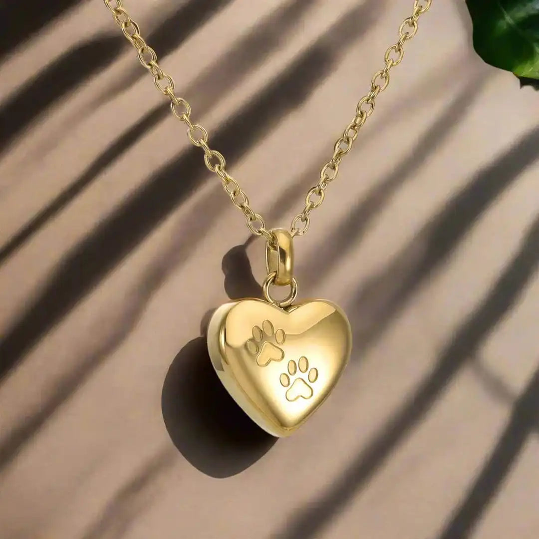 Collier Urne Souvenir Animal en Forme de Cœur Pendentif Gravé Patte