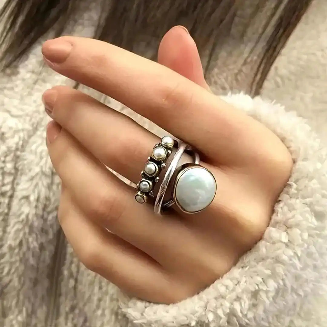 Bague en perles argentées Orbit classique
