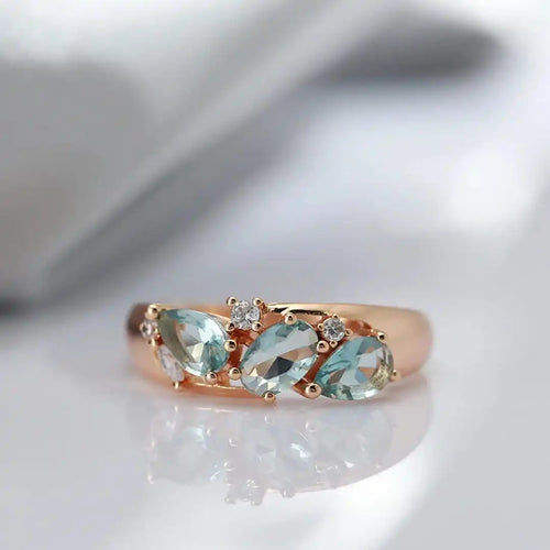 Bague en Zircon bleu vintage en or rose