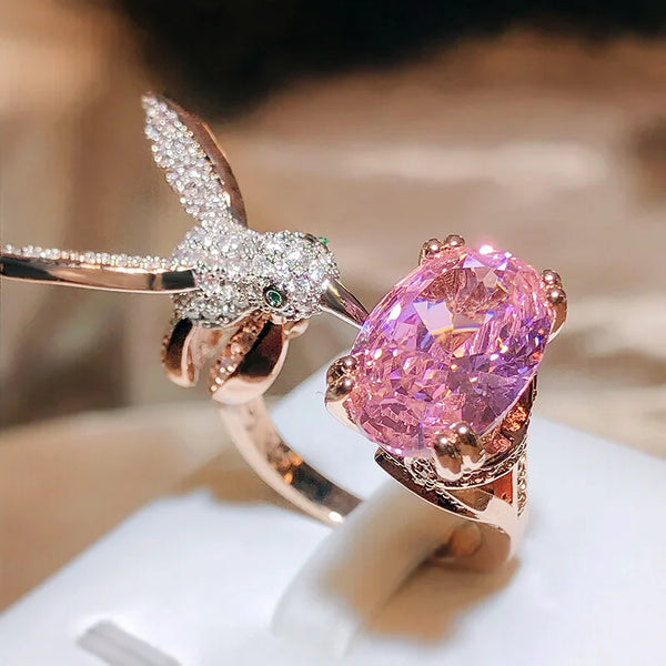 Bague ajustable colibri en pierre précieuse – zirconium plaqué or 14K