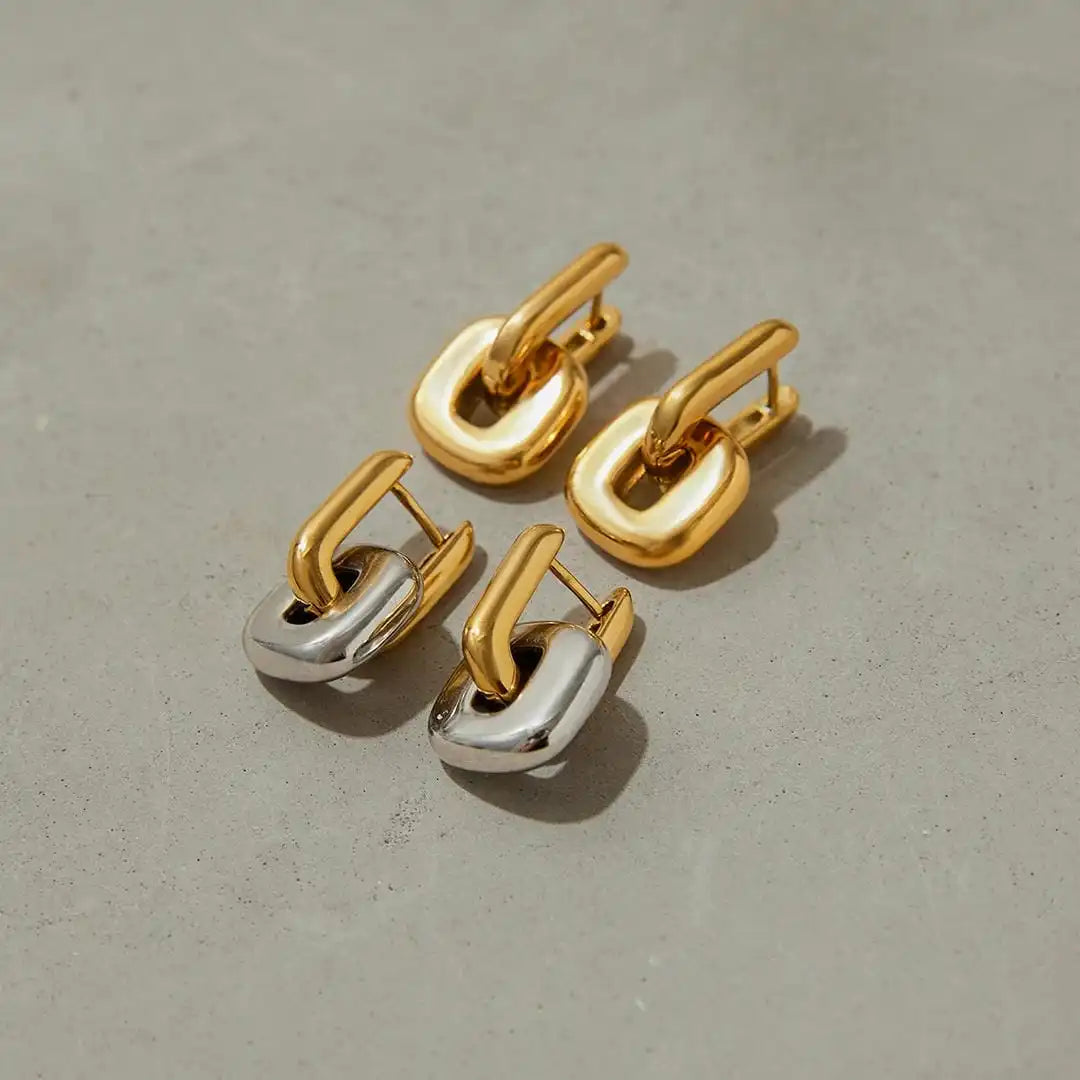 Boucles d'oreilles ovales en or bicolores minimalistes