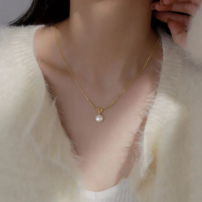 Collier pendentif en imitation perle rond
