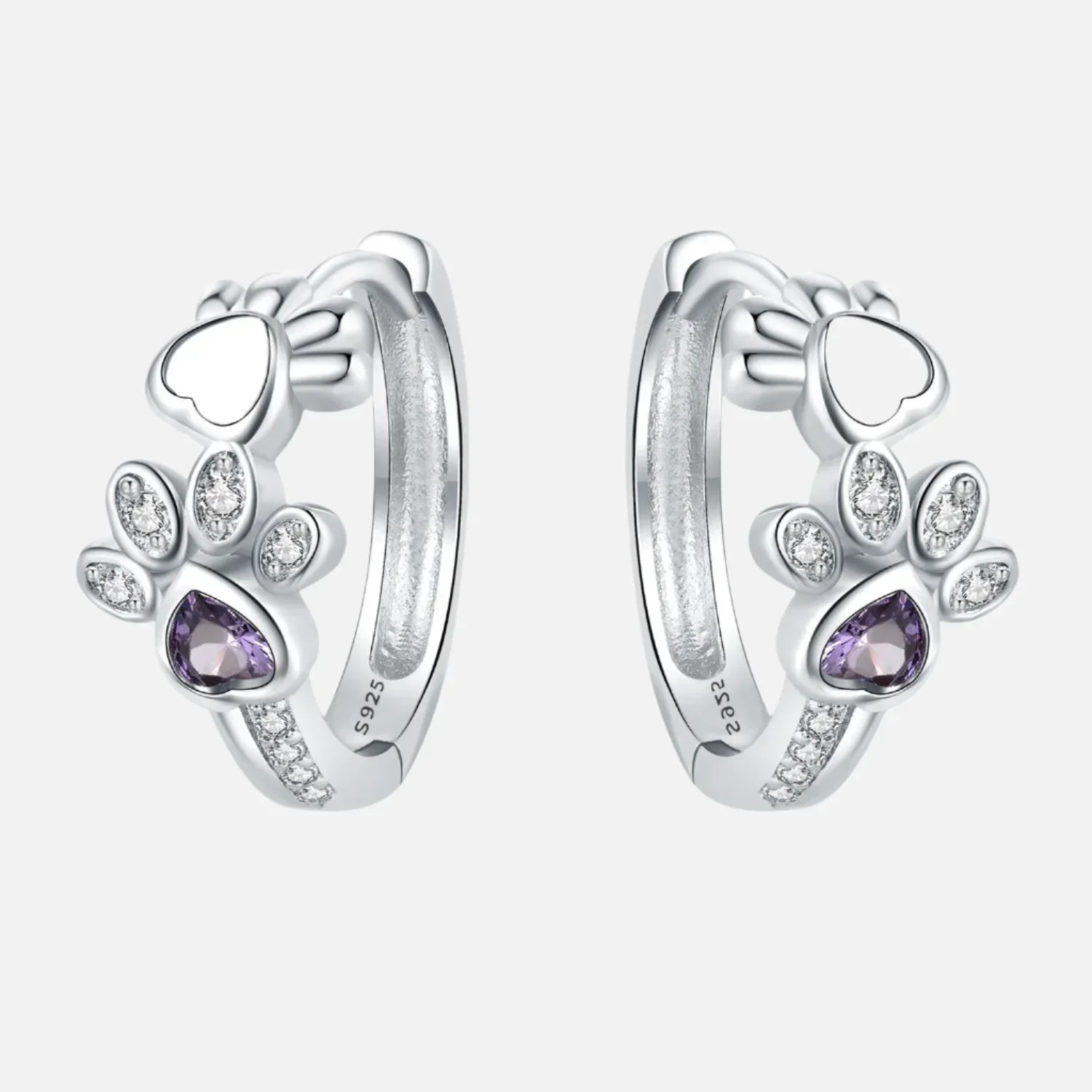 Boucles d'oreilles huggie Tassu en argent sterling 925 – avec zircon et pierre en forme de cœur