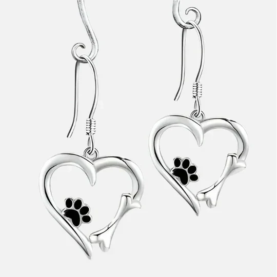 Yaritza™ | Boucles d'oreilles pendantes patte et cœur argentées