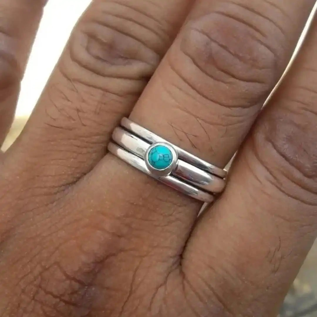 Bague en Pierre Turquoise Superposée Bohème