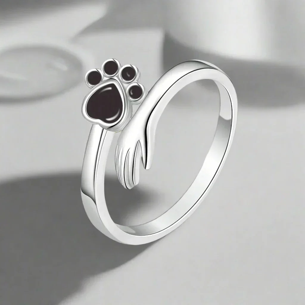 Bague ajustable en argent sterling 925 – design empreinte de main et de patte