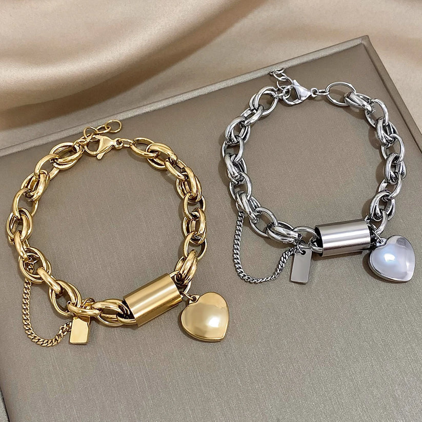Bracelet épais cœurs | Or
