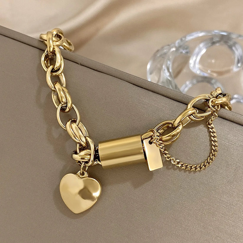 Bracelet épais cœurs | Or